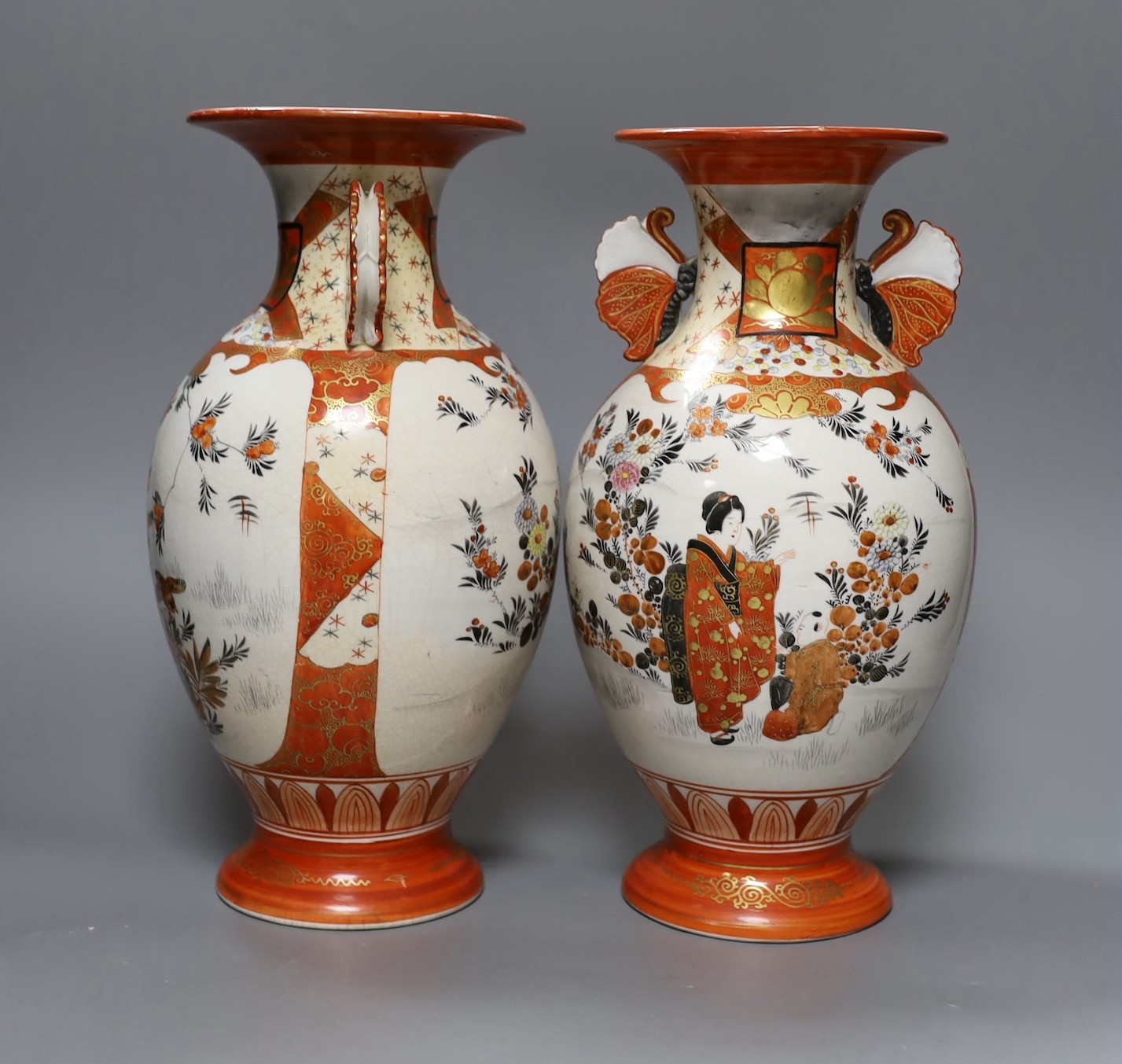 4 Chinese blanc-de-chine figures, a Chinese puce enamelled vase and a pair of Japanese Kutani vases, vases 32cms high